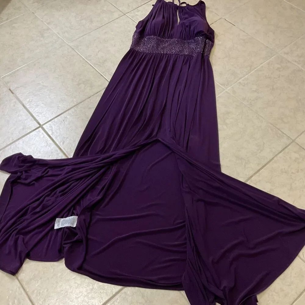 R & M Richards Plus 14 Formal PROM GALA EVENT Purple, empire waist  halter Dress - Picture 9 of 16